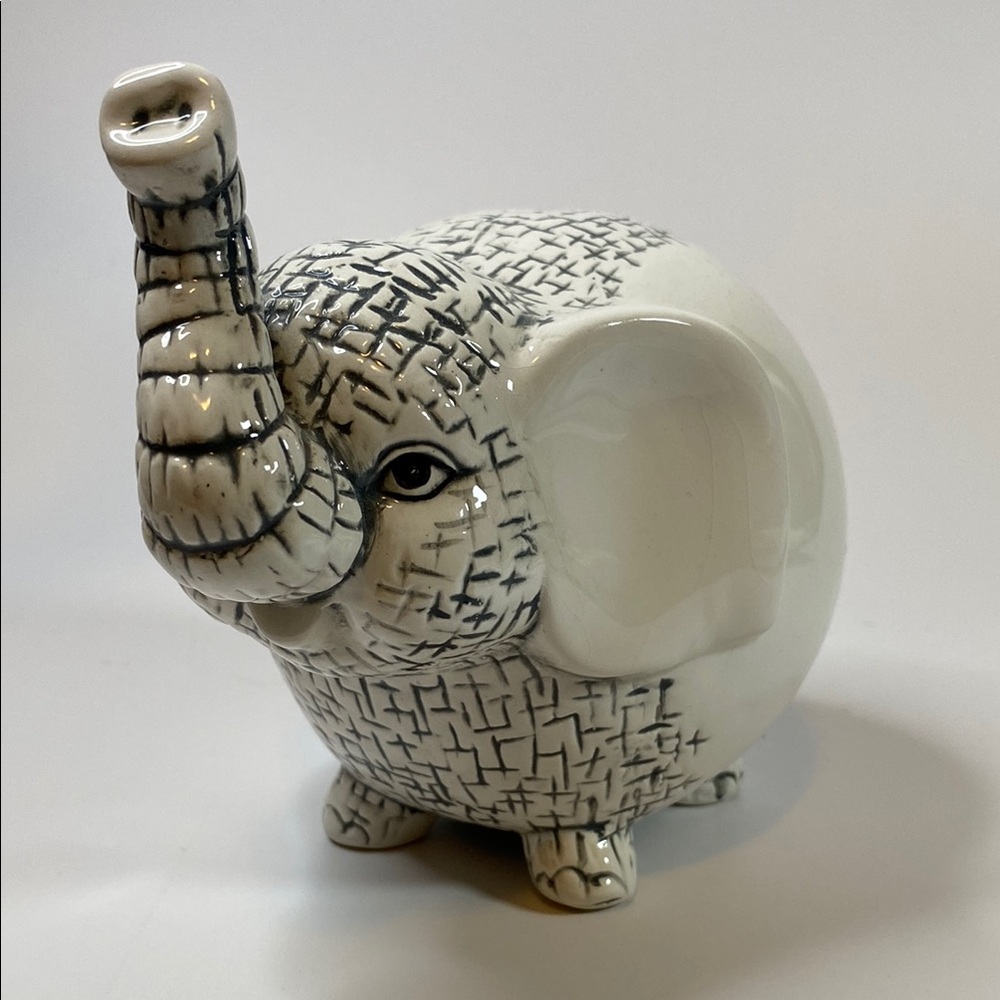 Ceramic Elephant Bank From 1950’s in White and Black